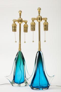 Pair of 1960s Blue Murano Glass Lamps  - 2903811