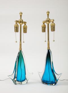 Pair of 1960s Blue Murano Glass Lamps  - 2903812