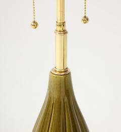 Pair of 1960s Ceramic Lamps with a Moss Green Glaze  - 3867739