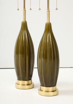 Pair of 1960s Ceramic Lamps with a Moss Green Glaze  - 3867740