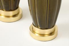 Pair of 1960s Ceramic Lamps with a Moss Green Glaze  - 3867741