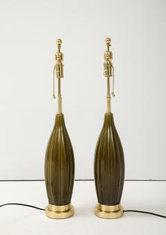 Pair of 1960s Ceramic Lamps with a Moss Green Glaze  - 3867743