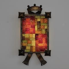 Pair of 1960s Gilded Iron and Glass Block Wall Light Italy - 4073560
