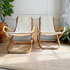 Pair of 1960s Italian Folding Bamboo Deck Chairs - 3608120