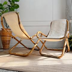 Pair of 1960s Italian Folding Bamboo Deck Chairs - 3608124