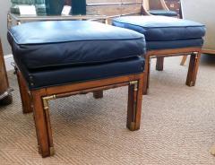 Pair of 1960s Square Form Faux Bamboo Beechwood Stools with Brass Mounts - 1931758