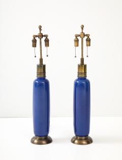 Pair of 1960s Tall Italian Ceramic Lamps with a beautiful Mottled Blue Glaze  - 4235710