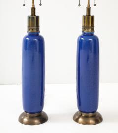 Pair of 1960s Tall Italian Ceramic Lamps with a beautiful Mottled Blue Glaze  - 4235711