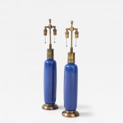 Pair of 1960s Tall Italian Ceramic Lamps with a beautiful Mottled Blue Glaze  - 4237445