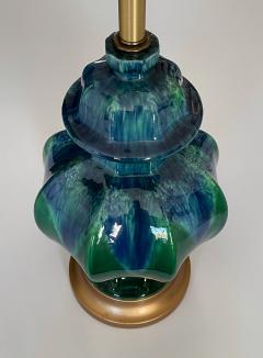 Pair of 1960s blue and green drip glaze octagonal ginger jar lamps - 2682585