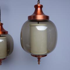 Pair of 1960s copper hanging lanterns France - 4316339