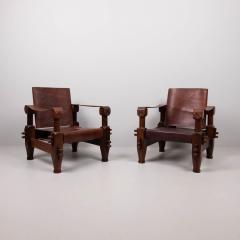 Pair of 1960s hardwood and leather armchairs - 4304800