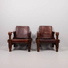 Pair of 1960s hardwood and leather armchairs - 4304801