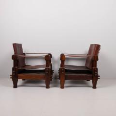 Pair of 1960s hardwood and leather armchairs - 4304803