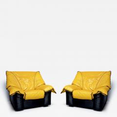 Pair of 1960s leather motorbike jacket armchairs Italy - 4319656