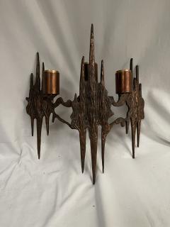 Pair of 1960s sculptural Brutalist sconces - 3959369