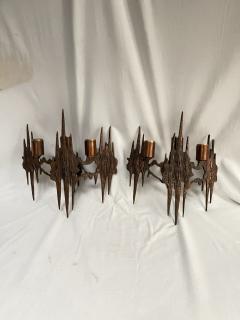 Pair of 1960s sculptural Brutalist sconces - 3959370
