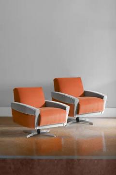 Pair of 1960s swivel armchairs covered in Dedar fabric - 3420442