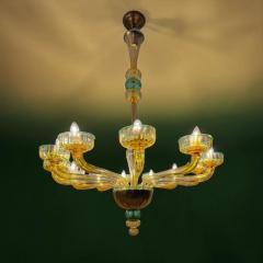 Pair of 1970s Amber and Emerald Chandelier 12 Arms Hand Blown Glass - 4742771