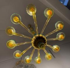 Pair of 1970s Amber and Emerald Chandelier 12 Arms Hand Blown Glass - 4742772