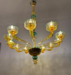 Pair of 1970s Amber and Emerald Chandelier 12 Arms Hand Blown Glass - 4742773
