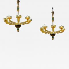 Pair of 1970s Amber and Emerald Chandelier 12 Arms Hand Blown Glass - 4745022