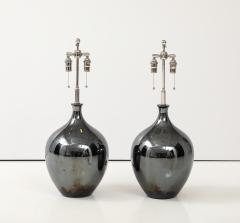 Pair of 1970s Black Nickel Ceramic Lamps - 3643009