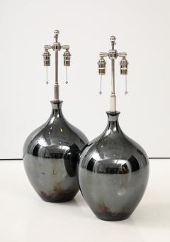 Pair of 1970s Black Nickel Ceramic Lamps - 3643010