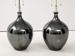 Pair of 1970s Black Nickel Ceramic Lamps - 3643011