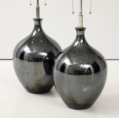 Pair of 1970s Black Nickel Ceramic Lamps - 3643012