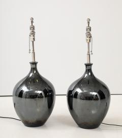 Pair of 1970s Black Nickel Ceramic Lamps - 3643013