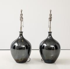 Pair of 1970s Black Nickel Ceramic Lamps - 3643015