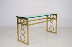 Pair of 1970s French very decorative bronze console tables with crystal top - 2082672