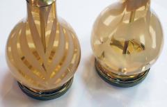 Pair of 1970s Murano Butterscotch Glass Bottle form Lamps with White Swirls - 1614439