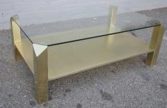 Pair of 1970s Rectangular Brass Coffee Tables with Glass Top - 224726