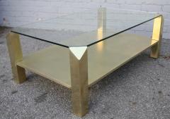 Pair of 1970s Rectangular Brass Coffee Tables with Glass Top - 224727