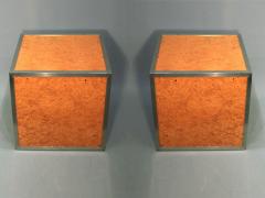 Pair of 1970s pedestals or end tables in burr elm and chrome - 916834