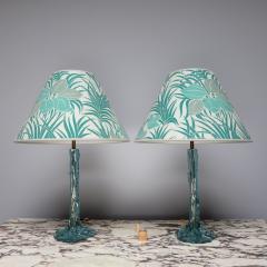 Pair of 1970s table lamps resin with original shades - 4316547