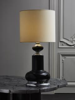 Pair of 1980s Black Table Lamps with Metallic Accents - 1876346