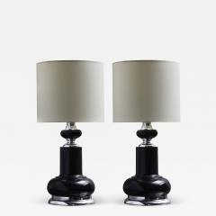 Pair of 1980s Black Table Lamps with Metallic Accents - 1876611