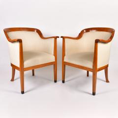 Pair of 1980s English cream and cherry wood occasional chairs - 1578184