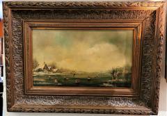 Pair of 19C Dutch Oil on Board of Winter Scenes by B Dam - 2238400