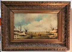 Pair of 19C Dutch Oil on Board of Winter Scenes by B Dam - 2238401