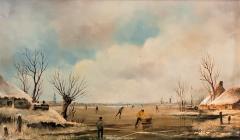 Pair of 19C Dutch Oil on Board of Winter Scenes by B Dam - 2238405