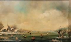 Pair of 19C Dutch Oil on Board of Winter Scenes by B Dam - 2238407