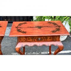 Pair of 19c Style Red Chinoiserie End Tables or Nightstands - 3008163