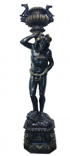 Pair of 19th C Italian Ebonized Polychrome Wood Blackamoor Figures - 2772137