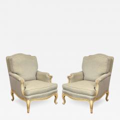 Pair of 19th C Style Louis XV Style Bergere Armchairs - 3639768