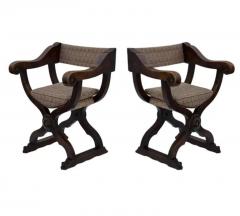 Pair of 19th Century Antique Italian Savonarola Campaign Armchairs in Mahogany - 3975372