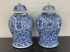 Pair of 19th Century Blue and White Lidded Temple Jars Urns - 2924344